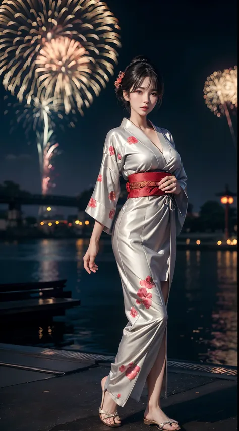 Full body, mature Japanese woman, tall body, sexy body, sexy, enchanting, tight skin, big and firm breasts, wearing a yukata, (masterpiece, best quality, detailed skin texture, detailed fabric texture, beautiful face details, intricate details, very detail...