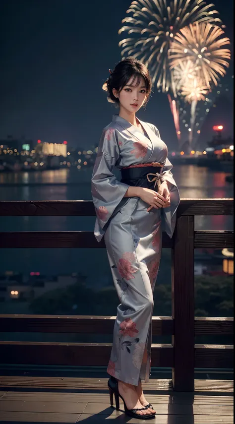 Full body, mature Japanese woman, tall body, sexy body, sexy, enchanting, tight skin, big and firm breasts, wearing a yukata, (masterpiece, best quality, detailed skin texture, detailed fabric texture, beautiful face details, intricate details, very detail...