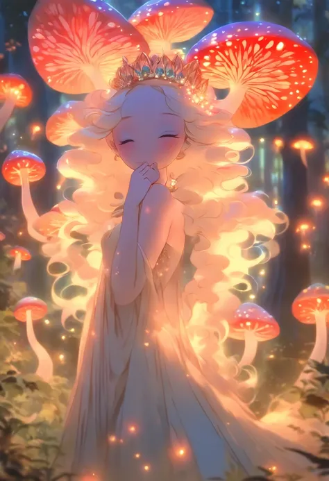 (best quality,ultra-detailed),mushroom forest queen goddess,ethereal,enchanted forest,beautiful detailed eyes,beautiful detailed lips,flowing gown,graceful pose,fairy wings,halo of light,magical crown,glowing mushrooms,whispering trees,mystical atmosphere,...