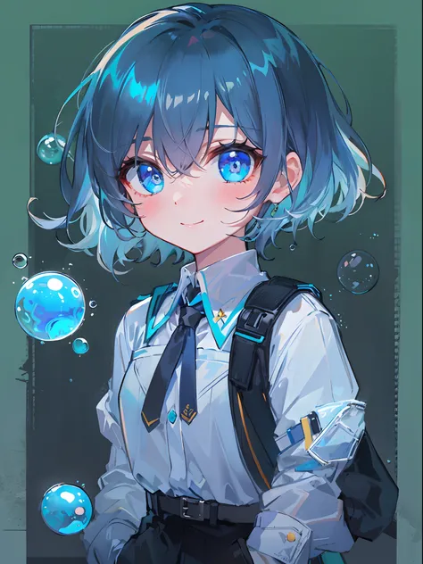 ((top-quality)), ((​masterpiece)), ((ultra-detailliert)), (extremely delicate and beautiful), girl with, 独奏, cold attitude,((Black jacket)),She is very(relax)with  the(Settled down)Looks,A dark-haired, depth of fields,evil smile,Bubble, under the water, Ai...