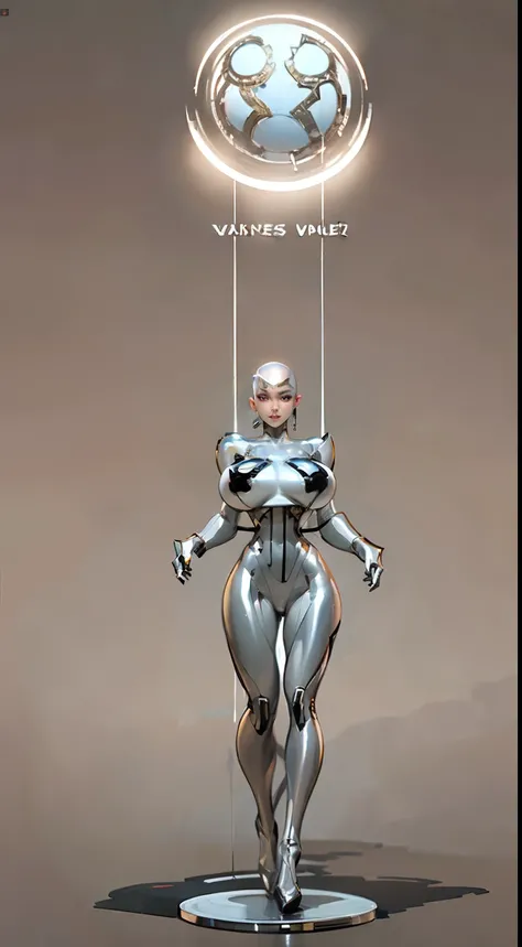 8k ((full body view:1.4)) (large eyes:1.3), defined cheekbones, 1woman, ((woman has no face, ((sleek silver bodysuit:1.6)) (detailed face:1.5), silver skin,(puffy lips:1.5) (silver skin:1.6), (bald woman:1.7), (skinhead) ((stands confident)),(Muscular:1.3)...