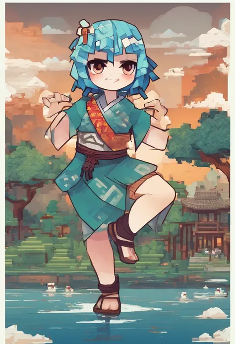 tmasterpiece，best qualtiy，offcial art，8k wallpaper，The is very detailed，illustratio，1 young girl，sky-bluehair，long whitr hair，Detailed eyes，Forrest gump，exposed bare shoulders，鎖骨，upper legs，Feet reach out to the audience，Hanfu，lakes，Pure，softl smile，bamboo...