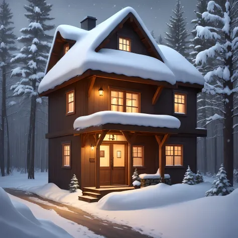 Snow Night Cozy Pine Cottage