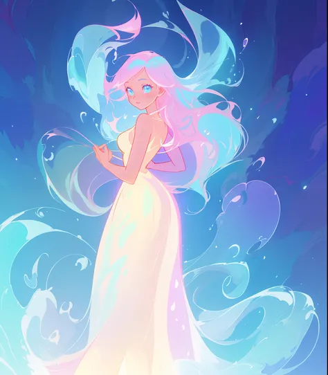 beautiful anime girl in glowing dress, inspired by Glen Keane, inspired by Lois van Baarle, disney art style, by Lois van Baarle, glowing aura around her, by Glen Keane, jen bartel, glowing lights! digital painting, flowing glowing hair, glowing flowing ha...