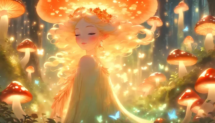 (best quality,ultra-detailed),mushroom forest queen goddess,ethereal,enchanted forest,beautiful detailed eyes,beautiful detailed lips,flowing gown,graceful pose,fairy wings,halo of light,magical crown,glowing mushrooms,whispering trees,mystical atmosphere,...