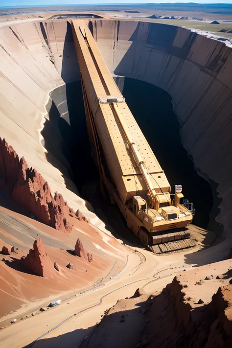 One enourmous excavator in an open pit mine so large it can be seen from space