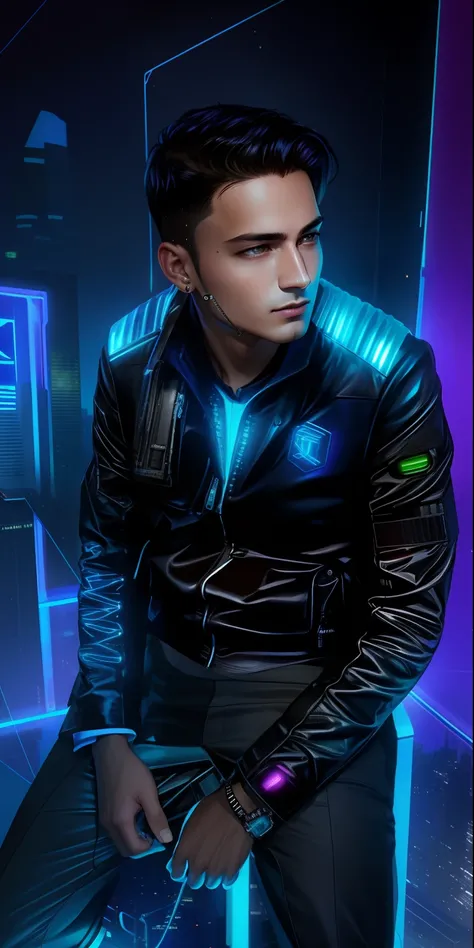 Change background, cyberpunk, realistic, handsome boy, realistic, face