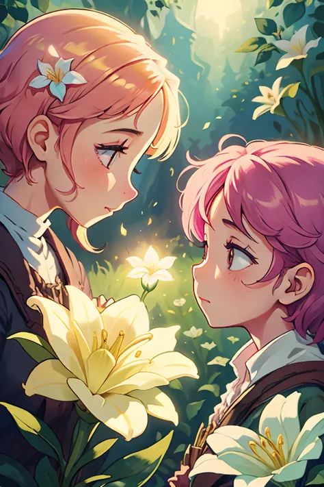 There, they saw the Magic flower, glowing in the sunlight. It was even more beautiful up close than they had imagined. Lily and Rose were thrilled to have finally found it.