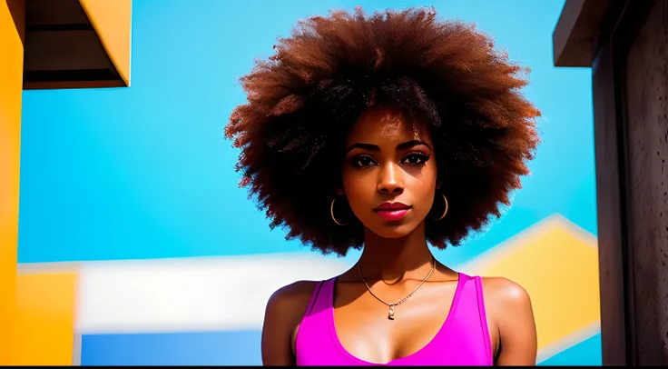 Mujer hermosa pelo afro, style of 80s.full HD 4k.