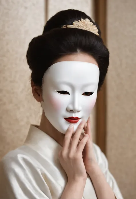 The woman in the black suit slowly turned around. However, on her face, there is a womans Noh mask with a mysterious atmosphere, and you cant ask her real face or expression at all.

Before long, the woman slowly turned to me with each chair. Long black le...