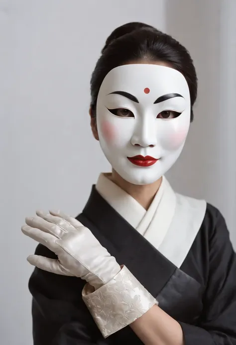 The woman in the black suit slowly turned around. However, on her face, there is a womans Noh mask with a mysterious atmosphere, and you cant ask her real face or expression at all.

Before long, the woman slowly turned to me with each chair. Long black le...