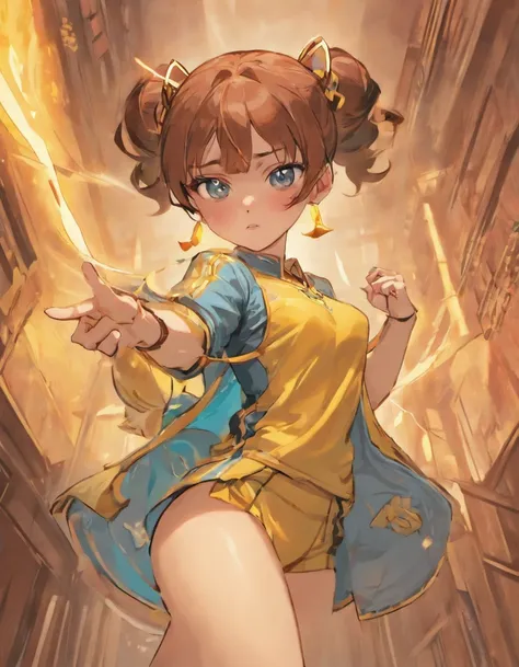 Chun Li from Street fighter game,Costume planning theme autumn and winter return to dust，Style: Urban simplicity, Old money style, Reference brand TEME 2023. Moya Seoul 2023 colors: Peach, Amber brown, Orange-yellow details: The top is smart，Casual culotte...