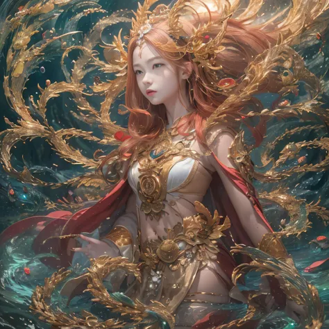 32K transparent，Close-up of the back behind（tmasterpiece，k hd，hyper HD，32K）Gold silk python pattern，flowing dark hair，I opened my eyes，Look at the water trails on the ground，muttering。 Thats what I did？Thats amazing。 aaaaaaaaaax~ Kushina held her head and ...