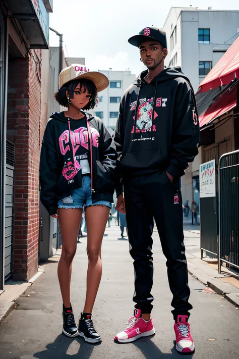 Black Boy & Black Girl, 80s Hip Hop Fashion, Urban city with graffiti