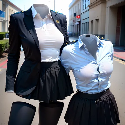 2 girls love each other, school uniform and leggings, ((invisible, no humans:1.5, headless:1.5, handless, legless)), (big breast), close-up to breast, (extremely detailed), (photo realistic), (photon mapping)