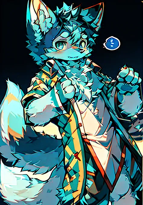 Bright eyes, in a panoramic view, Character focus.(detailedbackground:0.7), 独奏, shaggy, shaggy male, malefocus(Full Body Furry, Fluffy tail, Talk about blue fur, blue color eyes, blue hairs:1.2),red fox，