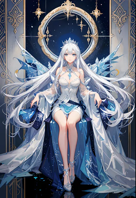 A tall young woman with long white hair and icy blue eyes. Her face looks cold, calm and domineering. The aura she exuded was luxurious and elegant. She was the most beautiful woman in the world, a beauty that no one had ever seen. She had no expression wh...