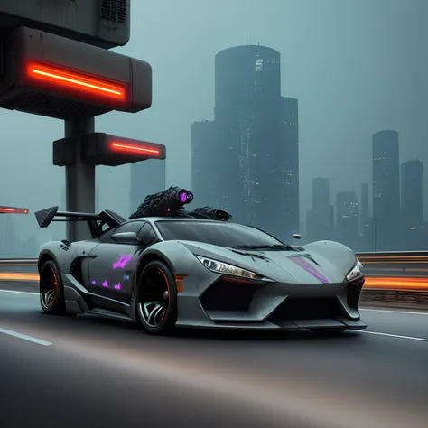 A cyberpunk car on highway