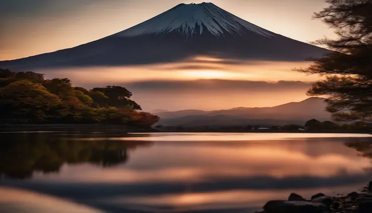 Mt fuji,Evening glow,Reflection on the surface of the lake,Full of happiness