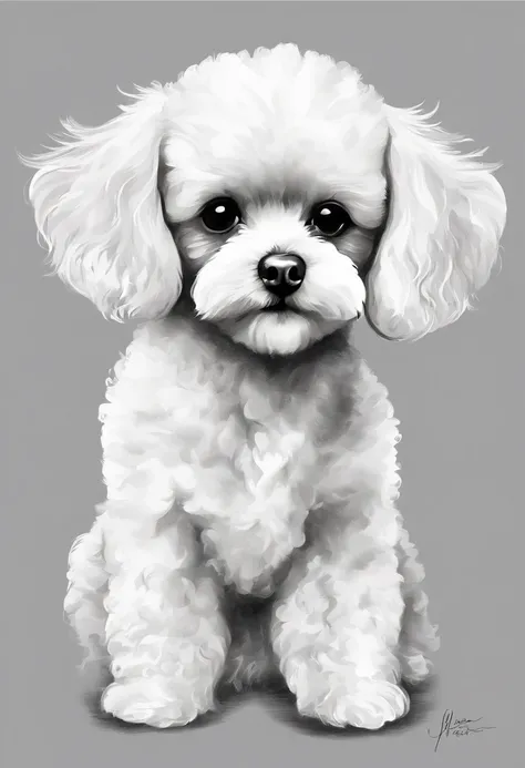 Line art of a simple toy poodle, Head and body minimalist vector art illustration, front, simple, sharp, Flat design, monochrome color, Clean lineart, Pet introduction. With an easy-to-use design、We highlight the characteristics of the toy poodle. Keep the...