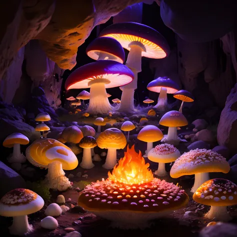 mushroom, fly agaric, many fly agaric, many mushrooms, array of mushrooms, mushrooms, crystall, crystalls, extensive landscape u...