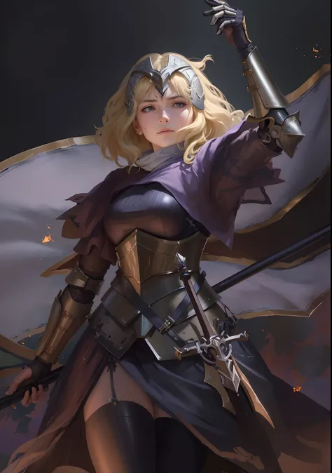 ((Best quality)), ((masterpiece)), (highly detailed:1.3),muskateer,armor,In a land plagued by the ravages of war, the fate of a beautiful woman unfolds. Born into a humble life as a peasant in a rural village, she possesses a spirit that burns with determi...