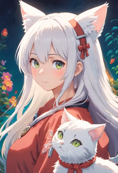 the gril white hair and cat ear