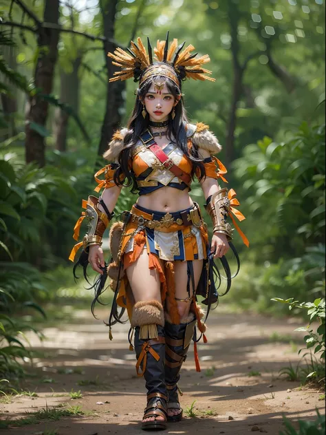 Beautiful woman in insanely complex Amazon warrior costume