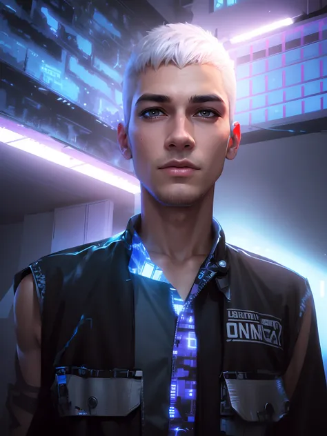 Change background cyber punk handsome boy realistic face