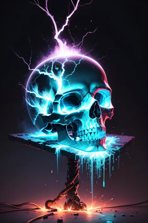 An electric shock shatters a magnificent colored glass skull