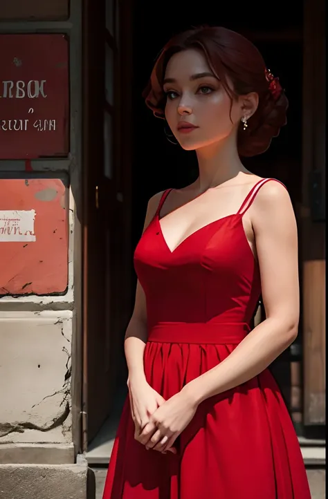 woman in a red dress