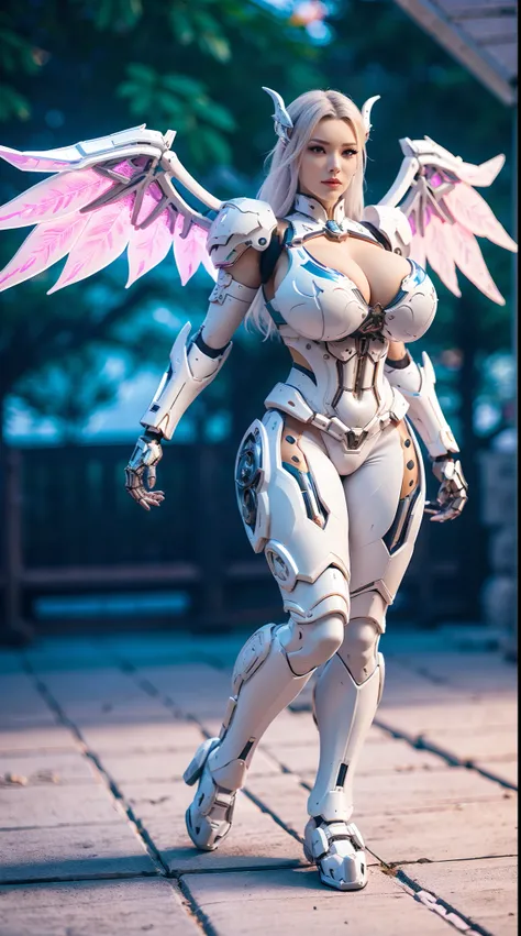 (DRAGON HEAD), HUGE FAKE BOOBS, (BEAUTIFUL FACE), (WHITE HAIR), (WHITE:1.2, PURPLE:0.8, MECHA ARMORED GEAR), (((A PAIR OF  HUGE MECHANICAL WINGS SPREAD OUT))), FUTURISTIC DRAGON MECHA SUIT, (CLEAVAGE), (SKINTIGHT YOGA PANTS), (PERFECT BODY:1.2), (FULL BODY...