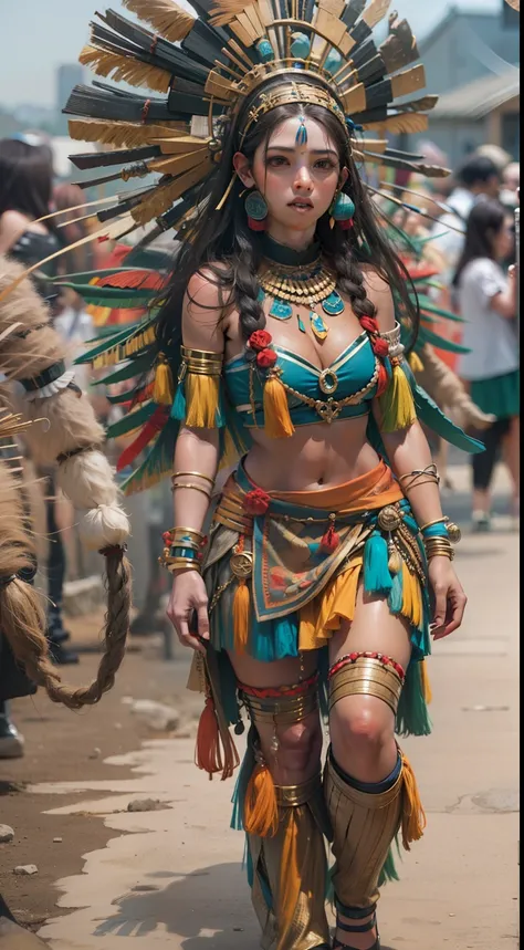 Beautiful woman in insanely complicated Mayan shaman costume