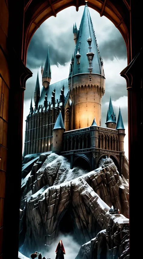 Hogwarts is a wide seven-story castle, avec de nombreuses tours, de nombreux escaliers, as well as very deep dungeons.