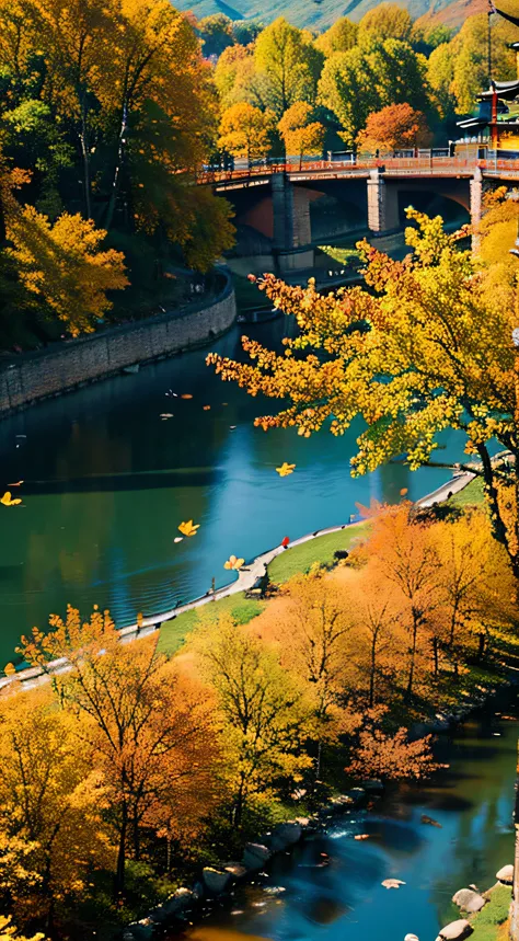 Chinas great rivers and mountains，autumnal，falling leaf