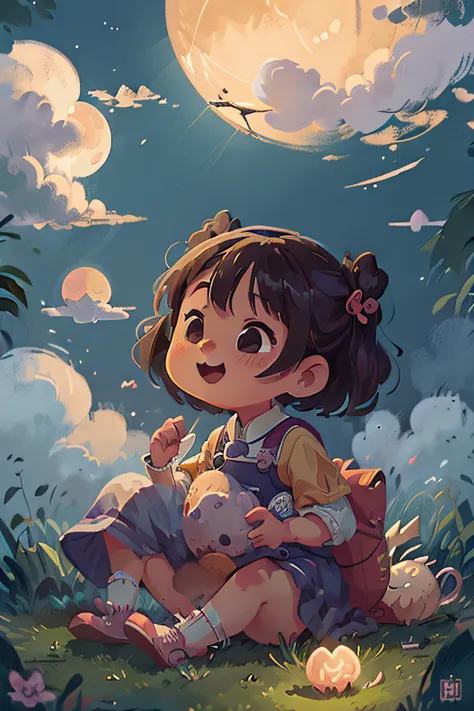 Mid-Autumn Festival girl，Clouds，themoon，Light，Auspicious clouds，having fun，edgBunny