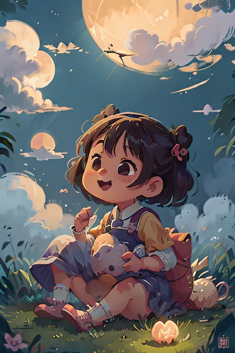 Mid-Autumn Festival girl，Clouds，themoon，Light，Auspicious clouds，having fun，edgBunny