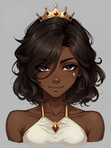 masterpiece, best quality, high-res, extremely detailed, 1 girl, (dark brown skin tone:1.2), black eyes, princess, short bob, (c...