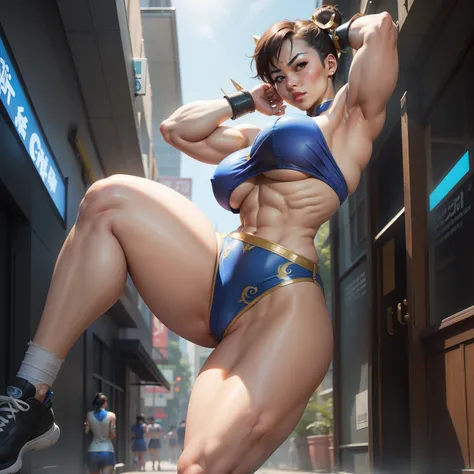 Street Fighter, chun li, big breast, full body, muscular body