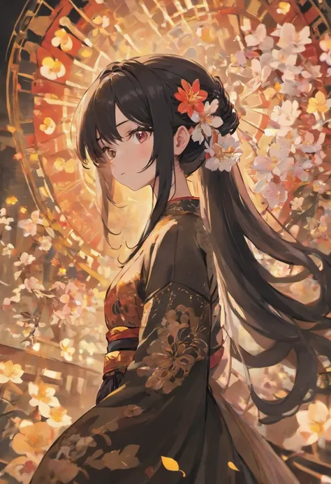 masterpiece, top quality, ultra resolution, ultra detailed, 1girl, black long hair, ponytail, perfect face, ultra detailed face, short height, white hanfu, flowers background, hand behind back pose