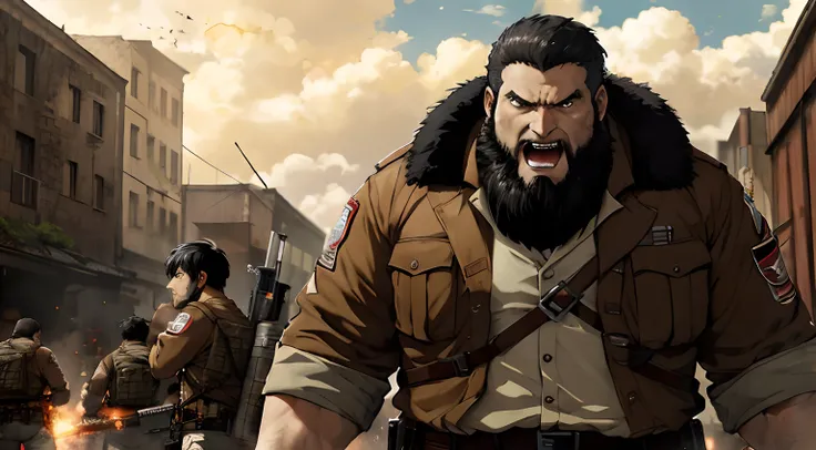 Attack on Titan, Fat male character, A dark-haired, Black eyes, de pele branca, Reconnaissance troops,japanes,enemies