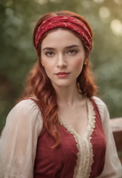 Women, brown skin, headband, red hair, realistic pleated skirt, western style