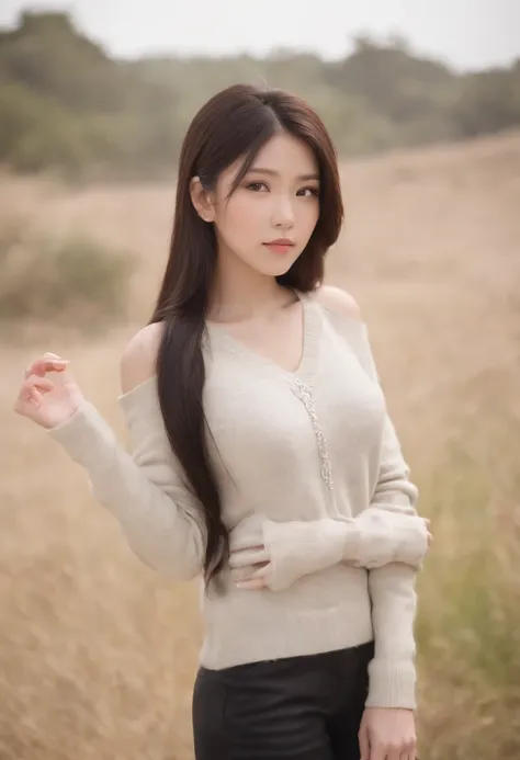 Japanese kawaii beauty, tall, gorgeous, age 23, smooth skin, black hair. no sleeve knit sweater, big boob, arm pit, black fitting pants, simple silver cross necklace, highly detailed, well lit, 8k, reviewing artifacts, amazing detail,