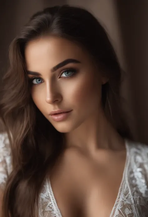 Arafed woman completely , fille sexy aux yeux bruns, ultra realist, Meticulously detailed, Portrait Sophie Mudd, cheveux bruns et grands yeux, selfie of a young woman, Dubai Eyes, Violet Myers, sans maquillage, maquillage naturel, looking straight at camer...