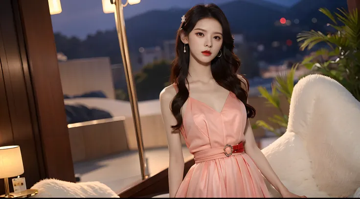 Realiy，8K，超高分辨率，Front light，rays of sunshine，suns，photographed，(the sea，sandbeach，visitor，Iot，sea shell，Kayaking，baiyun)，cotton candy， Female celebrities，long whitr hair，(Red evening dress，long  skirt:1.2)，无袖,Hair_decorations, (Solo,solo person：1.3),，jewel...