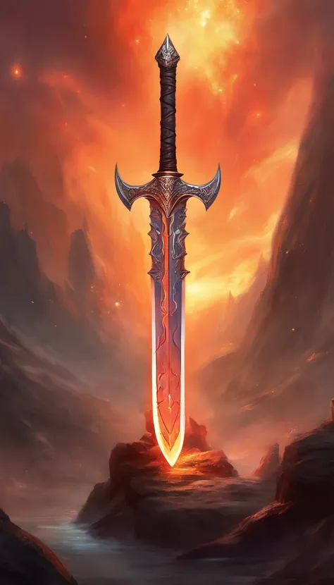 a big legendary sword with fiery details that was forged by the pits of hell