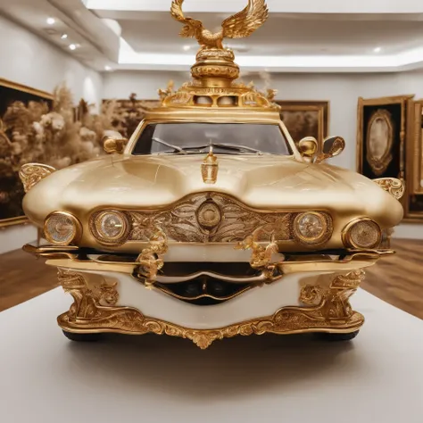 highly detailed carvings, (tigre), White porcelain, Partially glazed, firewood, Art gallery realistic high-tech luxury machine ㄔㄜ，golden and white，A realistic masterpiece，Ink flow，Wheels within wheels，Colorful watercolor art，Cinematic lighting，8K resolutio...