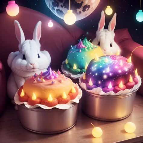 Colorful lights　Realistic Rabbit　Ichigo　colorful galaxy　Cake sofa