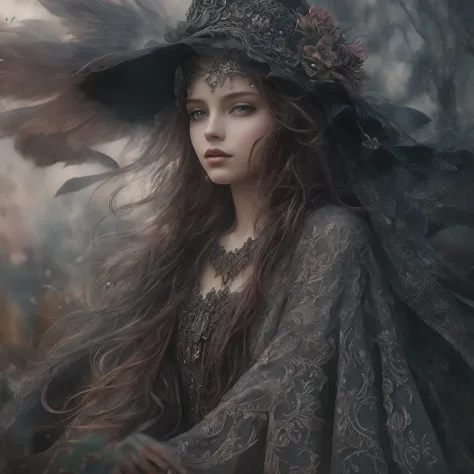 ornate, intricate details, beautiful witch, gothic style, hyper-realistic fantasy art, digital illustration, beautiful dark angel, Photography, powerful colors, Modern, Fantasy concept art, 32k resolution, best quality, Masterpiece, Natural light, Insanely...