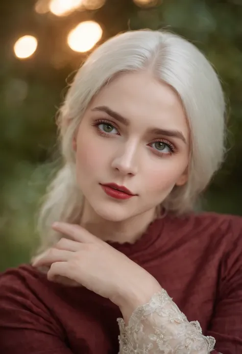 (((a deep reddish wound crosses her left cheek))) fair complexion, woman around 19 years old, natural white hair, distinctive green eyes, wearing kohl, slender and graceful, beautiful, candlelight in a medieval setting, ultra sharp focus, realistic shot, m...